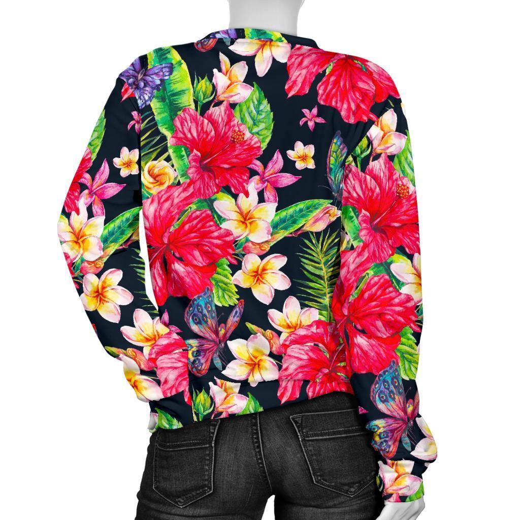 Exotic Hibiscus Flowers Pattern Print Women's Crewneck Sweatshirt GearFrost