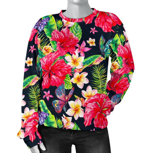 Exotic Hibiscus Flowers Pattern Print Women's Crewneck Sweatshirt GearFrost