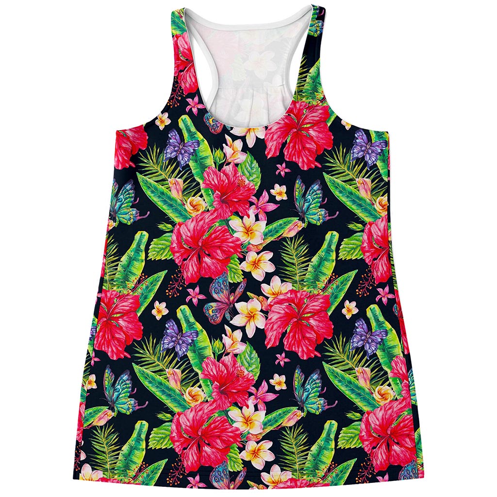 Exotic Hibiscus Flowers Pattern Print Women's Racerback Tank Top