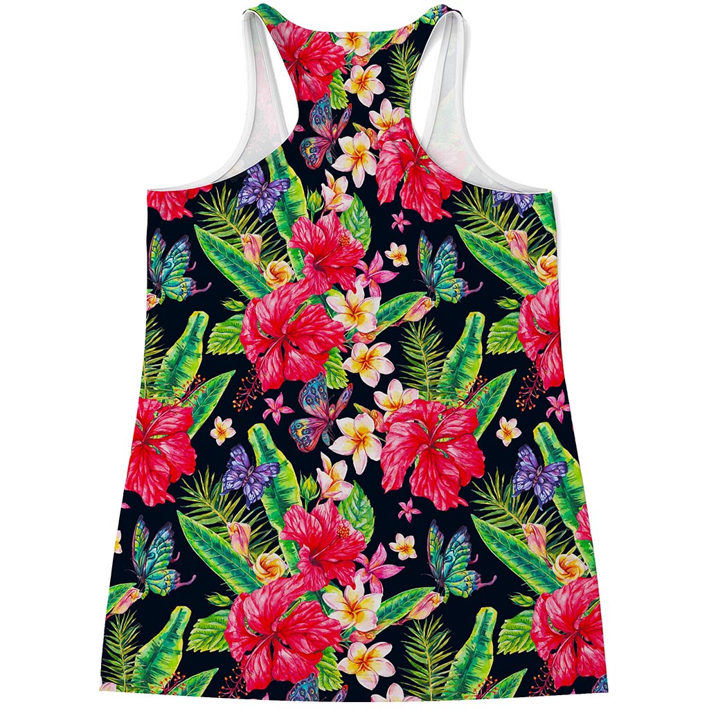 Exotic Hibiscus Flowers Pattern Print Women's Racerback Tank Top