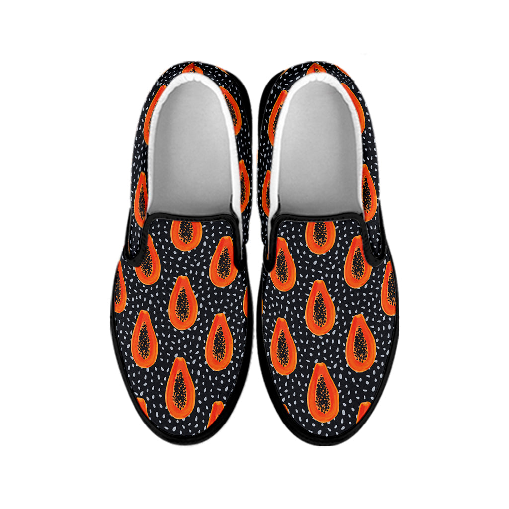 Exotic Papaya Pattern Print Black Slip On Shoes