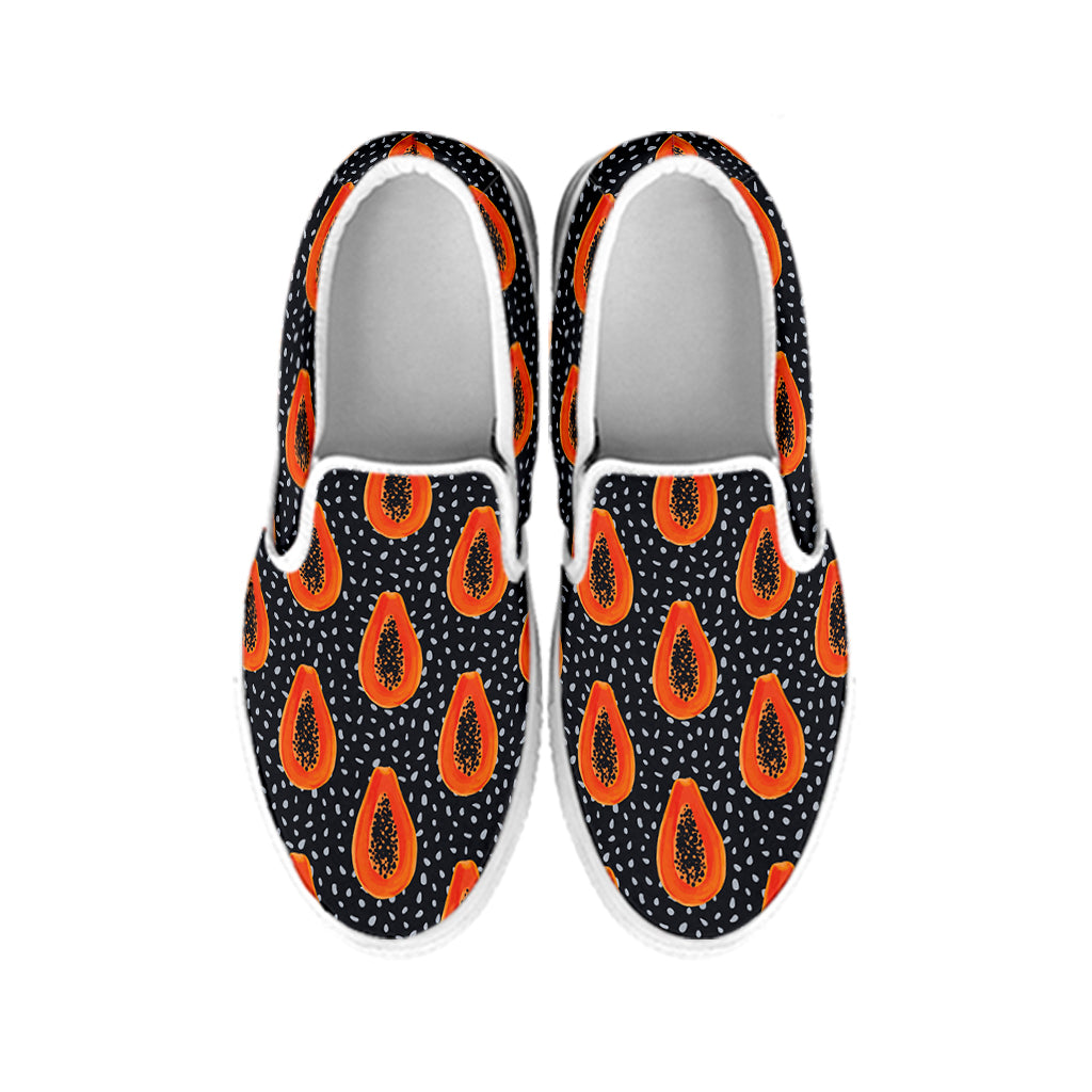 Exotic Papaya Pattern Print White Slip On Shoes