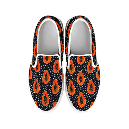 Exotic Papaya Pattern Print White Slip On Shoes