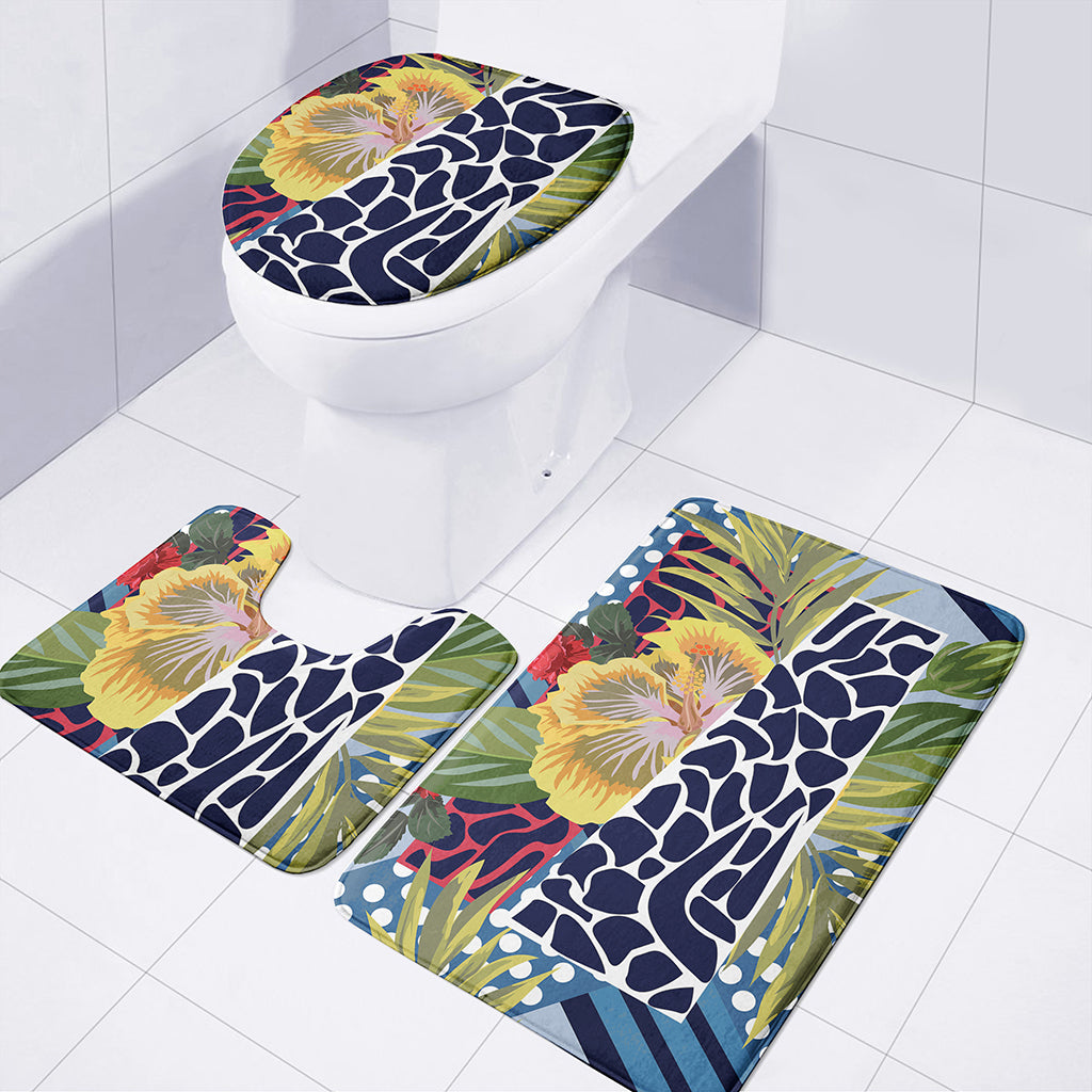 Exotic Patchwork Pattern Print 3 Piece Bath Mat Set