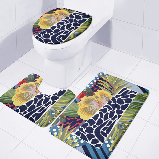 Exotic Patchwork Pattern Print 3 Piece Bath Mat Set