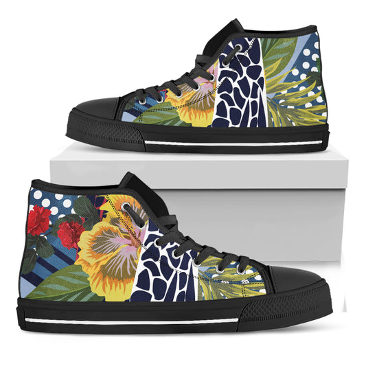 Exotic Patchwork Pattern Print Black High Top Shoes