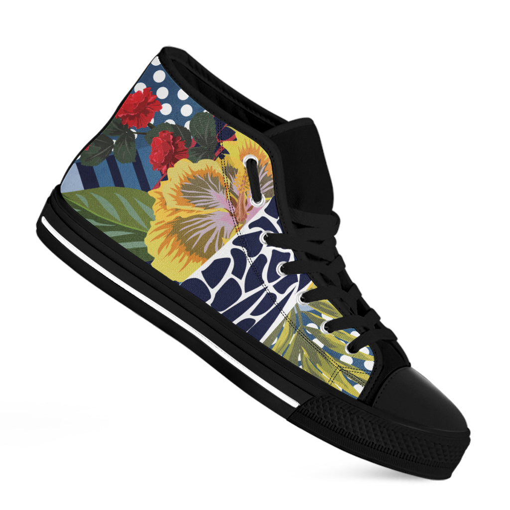 Exotic Patchwork Pattern Print Black High Top Shoes