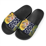 Exotic Patchwork Pattern Print Black Slide Sandals