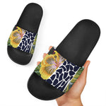 Exotic Patchwork Pattern Print Black Slide Sandals
