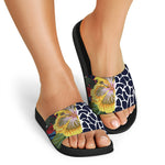 Exotic Patchwork Pattern Print Black Slide Sandals