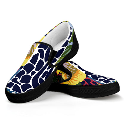 Exotic Patchwork Pattern Print Black Slip On Shoes
