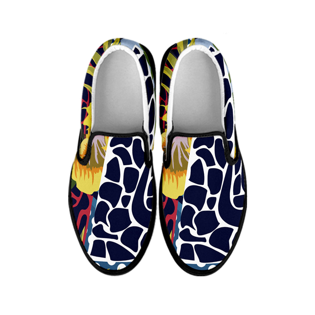 Exotic Patchwork Pattern Print Black Slip On Shoes