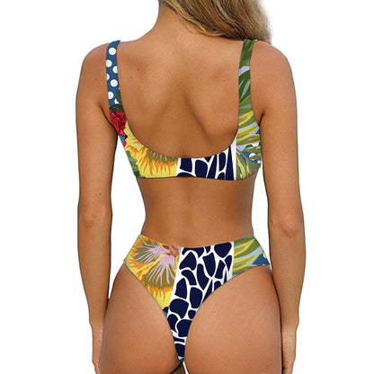 Exotic Patchwork Pattern Print Front Bow Tie Bikini