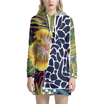 Exotic Patchwork Pattern Print Hoodie Dress