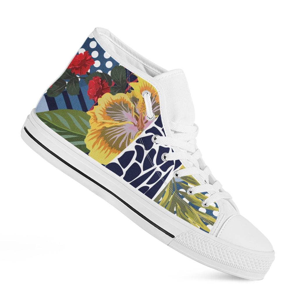 Exotic Patchwork Pattern Print White High Top Shoes