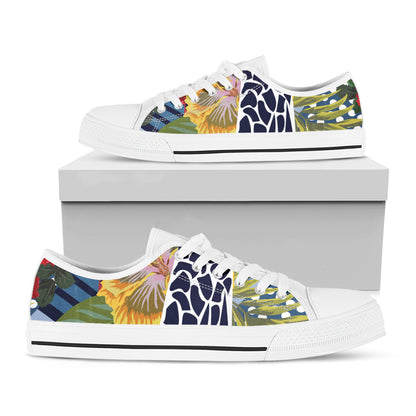 Exotic Patchwork Pattern Print White Low Top Shoes