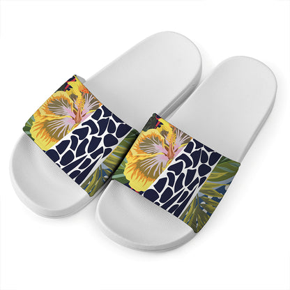 Exotic Patchwork Pattern Print White Slide Sandals