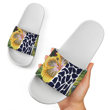 Exotic Patchwork Pattern Print White Slide Sandals