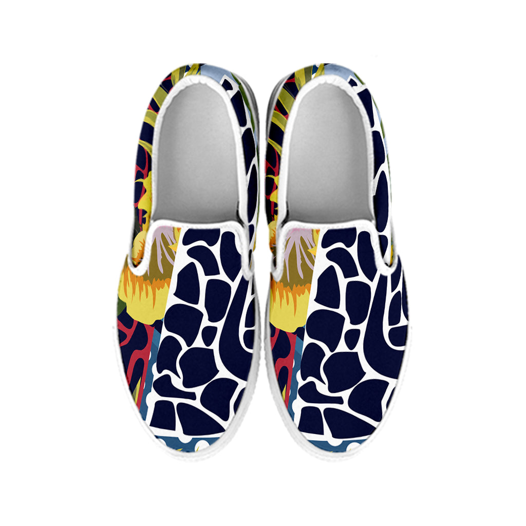 Exotic Patchwork Pattern Print White Slip On Shoes