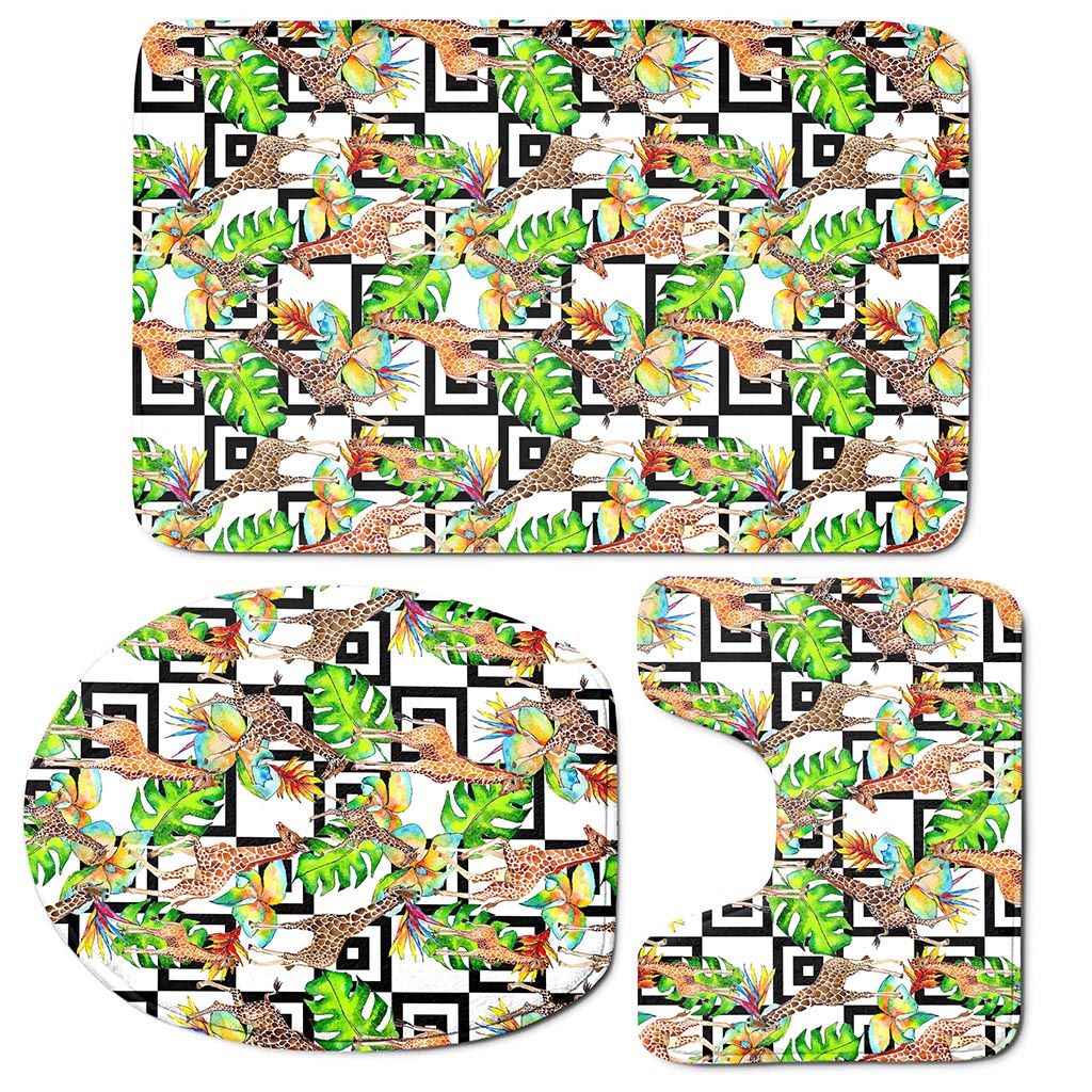 Exotic Tropical Giraffe Pattern Print 3 Piece Bath Mat Set