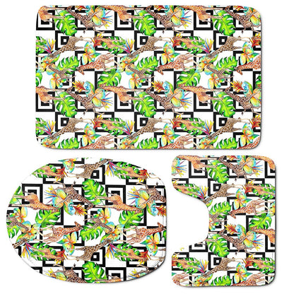 Exotic Tropical Giraffe Pattern Print 3 Piece Bath Mat Set