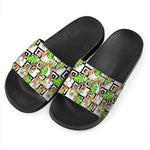 Exotic Tropical Giraffe Pattern Print Black Slide Sandals