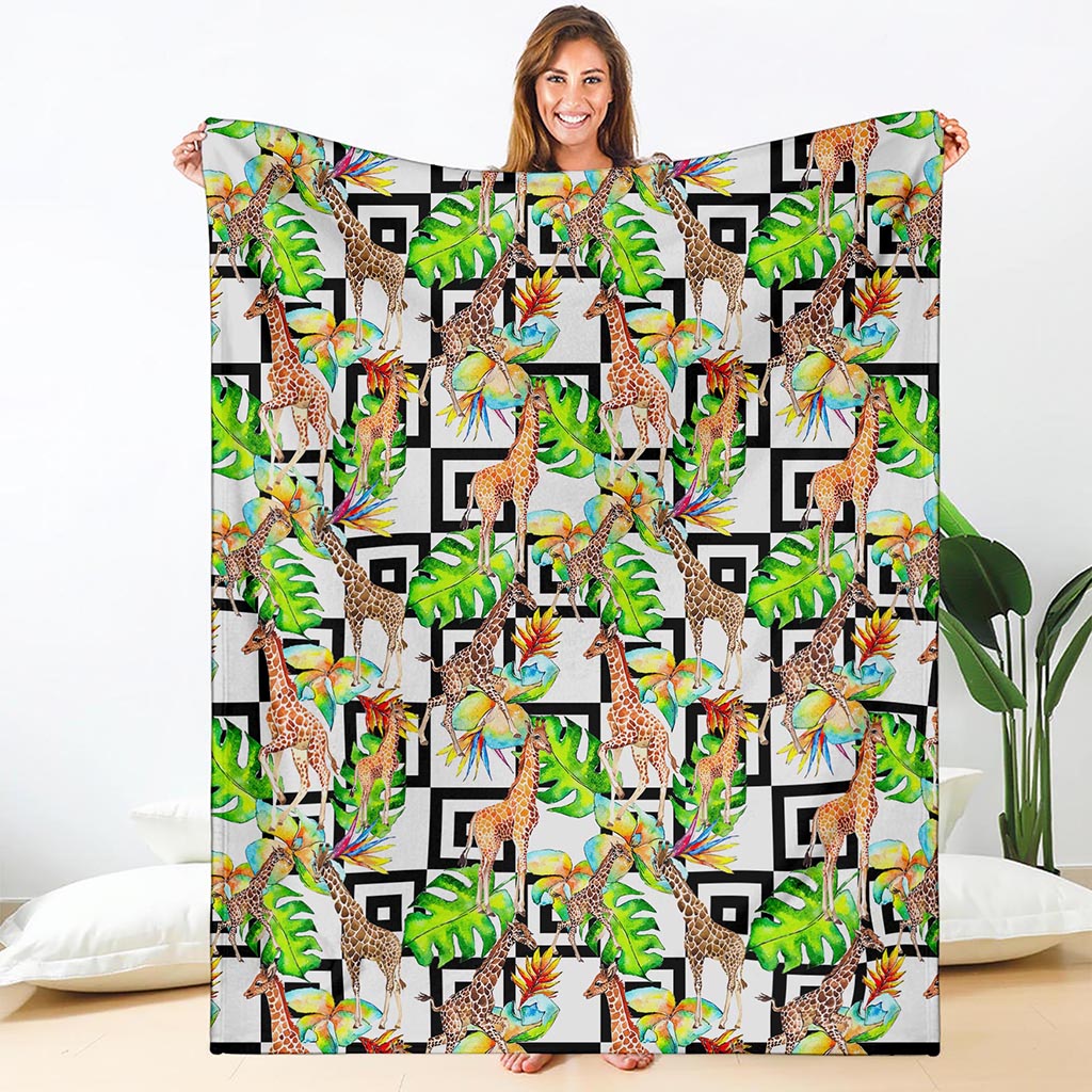 Exotic Tropical Giraffe Pattern Print Blanket