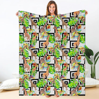 Exotic Tropical Giraffe Pattern Print Blanket