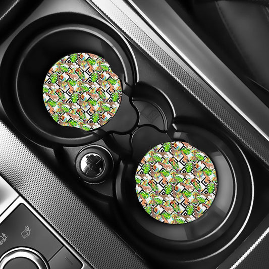 Exotic Tropical Giraffe Pattern Print Car Coasters