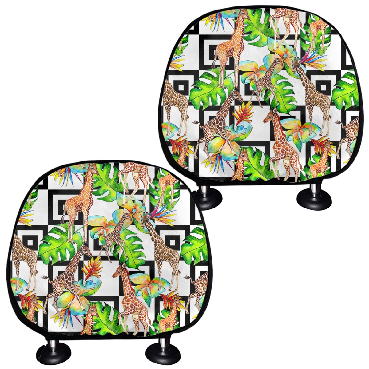 Exotic Tropical Giraffe Pattern Print Car Headrest Covers