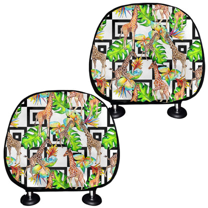 Exotic Tropical Giraffe Pattern Print Car Headrest Covers
