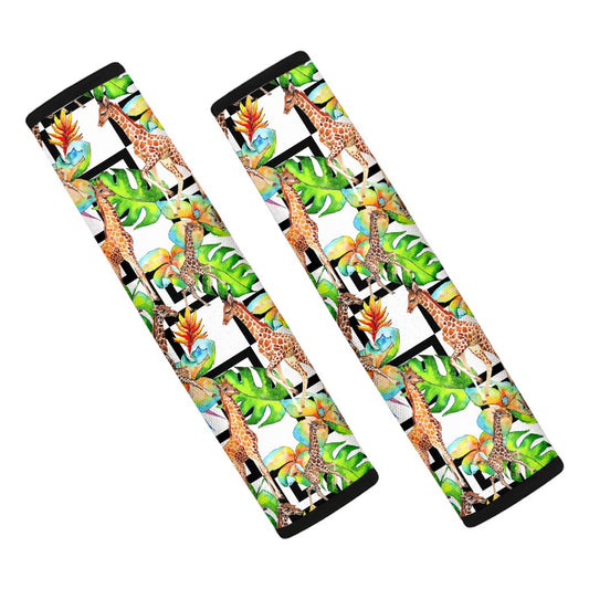 Exotic Tropical Giraffe Pattern Print Car Seat Belt Covers