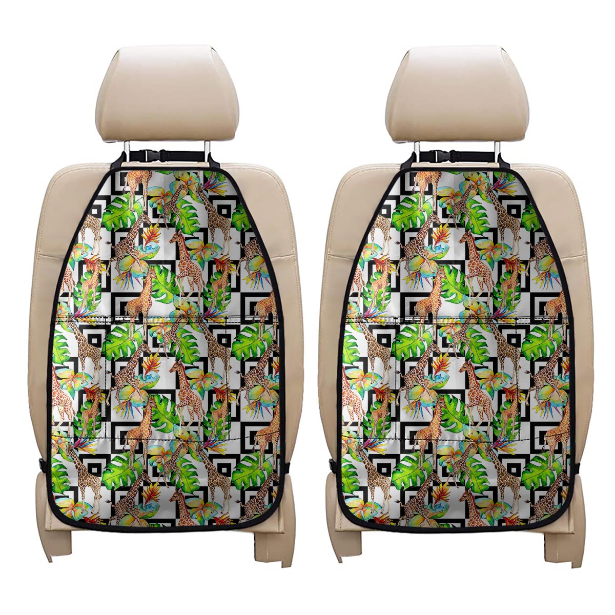 Exotic Tropical Giraffe Pattern Print Car Seat Organizers