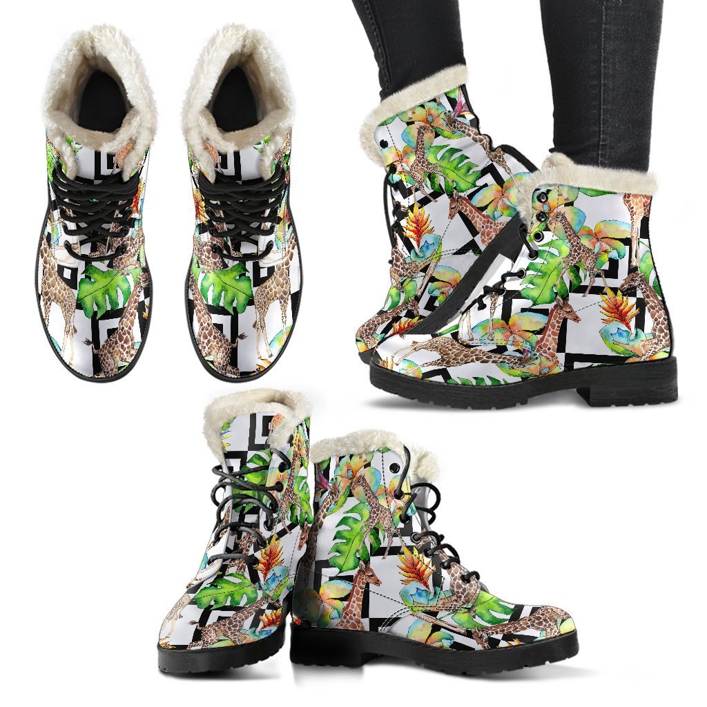 Exotic Tropical Giraffe Pattern Print Comfy Boots GearFrost