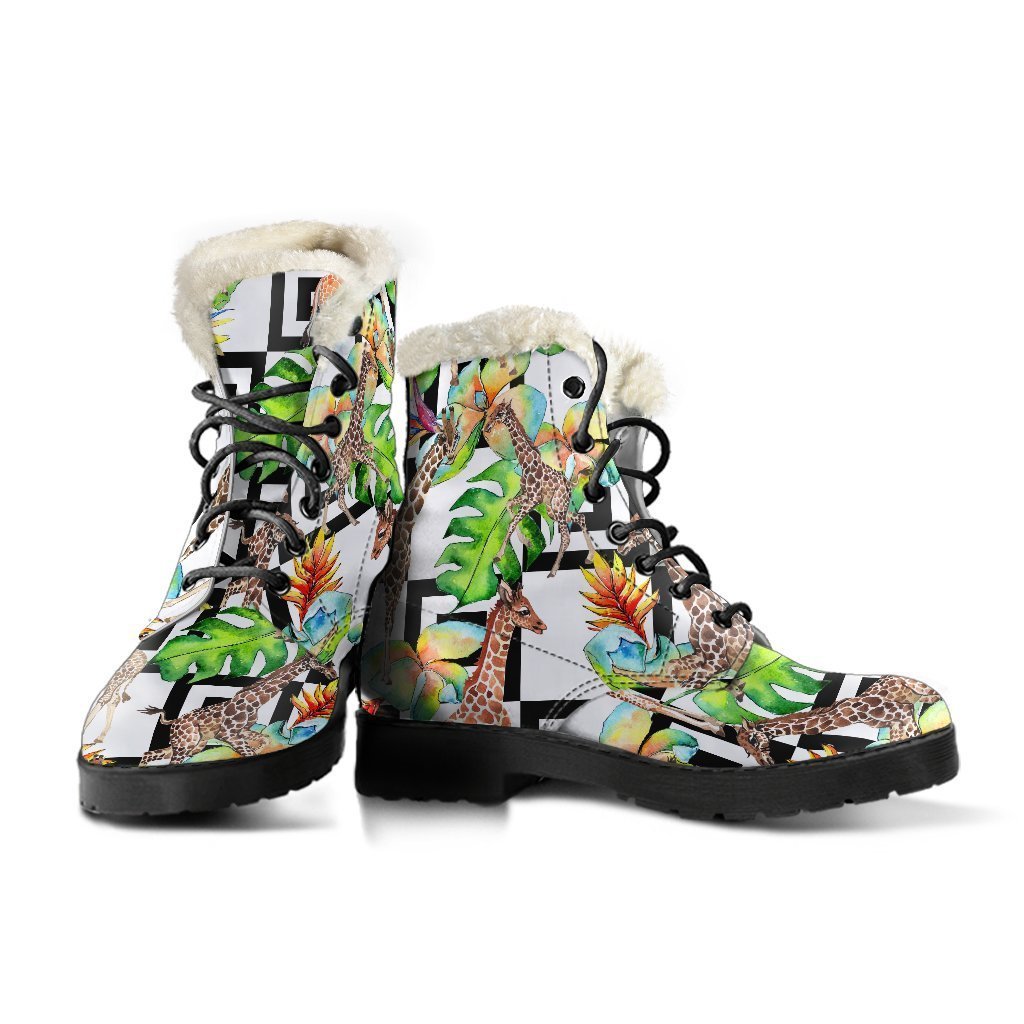 Exotic Tropical Giraffe Pattern Print Comfy Boots GearFrost