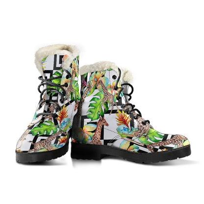Exotic Tropical Giraffe Pattern Print Comfy Boots GearFrost
