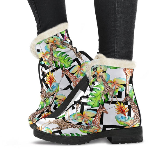 Exotic Tropical Giraffe Pattern Print Comfy Boots GearFrost