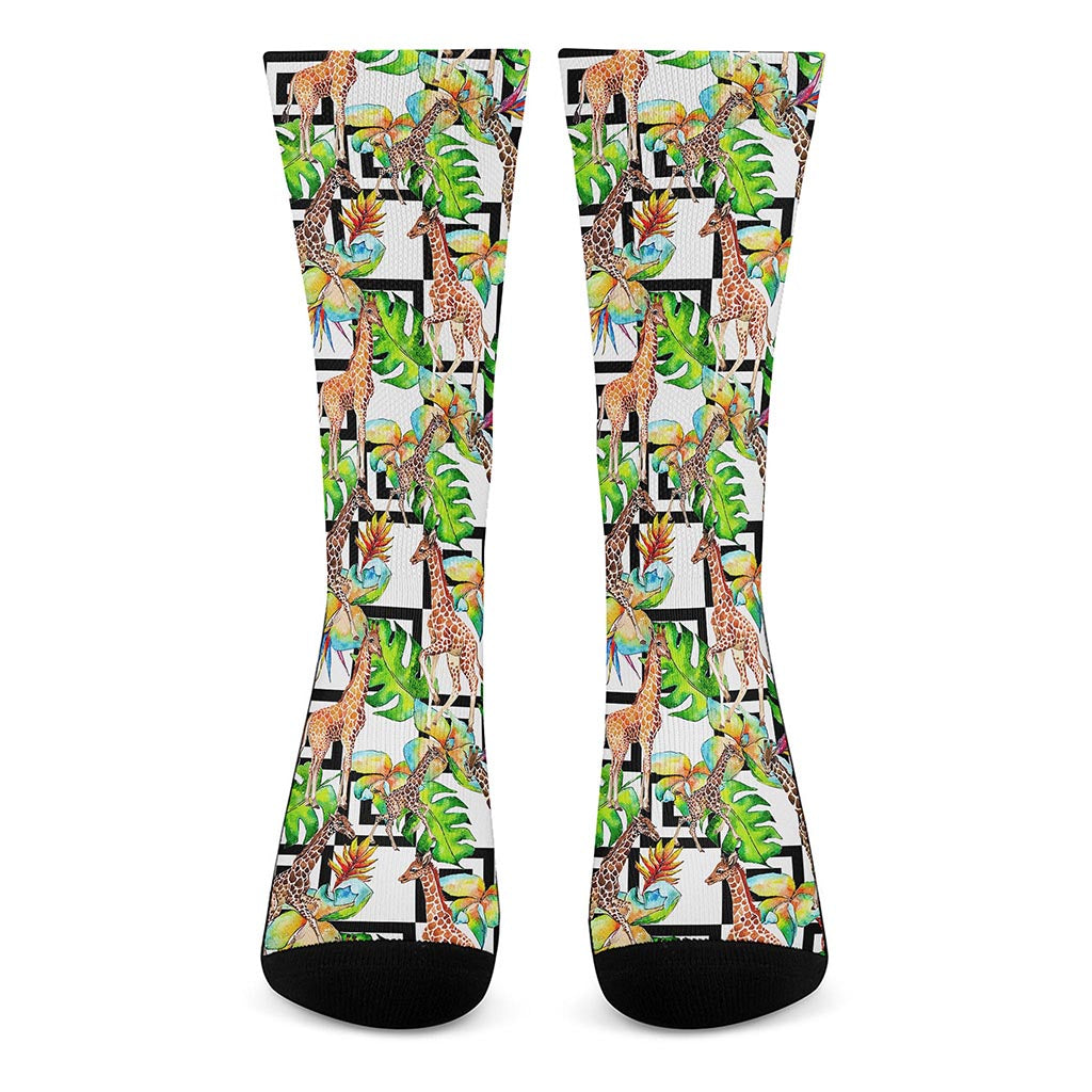 Exotic Tropical Giraffe Pattern Print Crew Socks