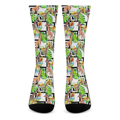 Exotic Tropical Giraffe Pattern Print Crew Socks
