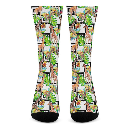 Exotic Tropical Giraffe Pattern Print Crew Socks