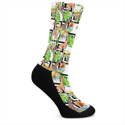 Exotic Tropical Giraffe Pattern Print Crew Socks