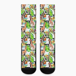Exotic Tropical Giraffe Pattern Print Crew Socks