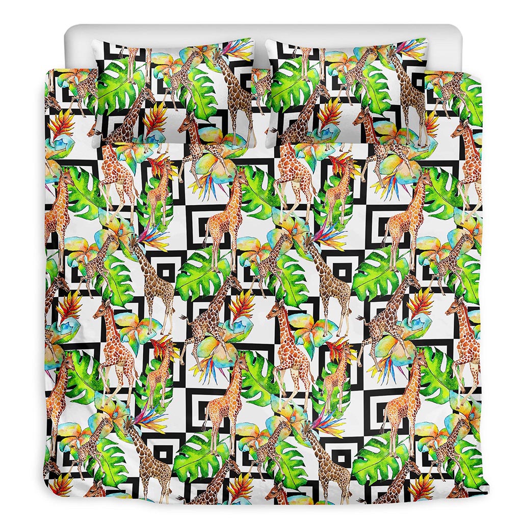 Exotic Tropical Giraffe Pattern Print Duvet Cover Bedding Set
