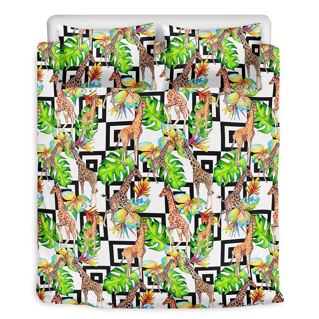 Exotic Tropical Giraffe Pattern Print Duvet Cover Bedding Set