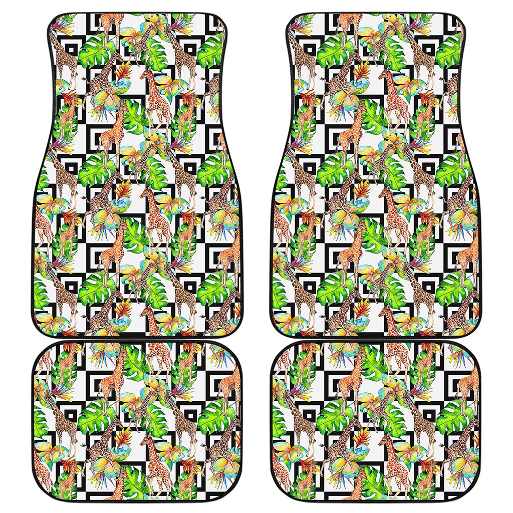 Exotic Tropical Giraffe Pattern Print Front and Back Car Floor Mats