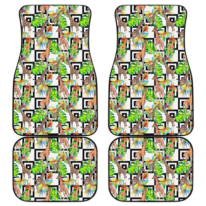 Exotic Tropical Giraffe Pattern Print Front and Back Car Floor Mats
