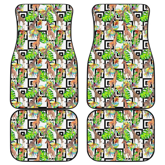 Exotic Tropical Giraffe Pattern Print Front and Back Car Floor Mats