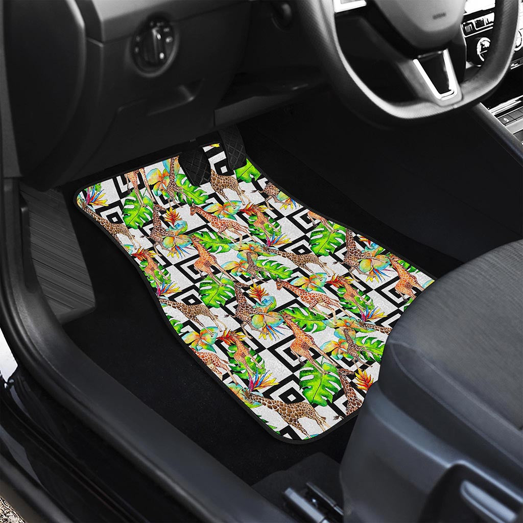 Exotic Tropical Giraffe Pattern Print Front and Back Car Floor Mats