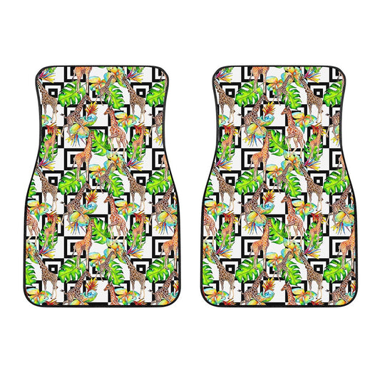 Exotic Tropical Giraffe Pattern Print Front Car Floor Mats