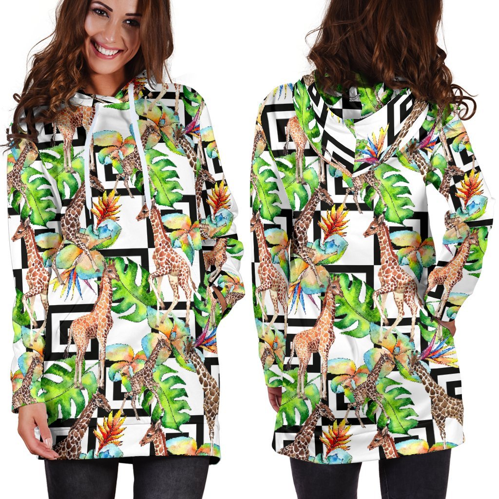 Exotic Tropical Giraffe Pattern Print Hoodie Dress GearFrost